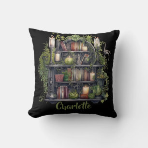 Gothic Book Lover. Witchy overflowing bookcase Throw Pillow