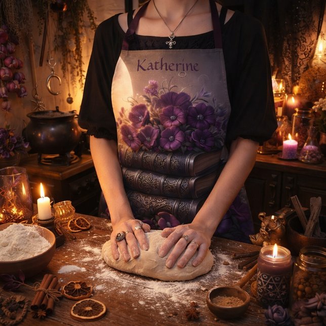 Gothic Book Purple Floral Apron (Creator Uploaded)