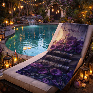Gothic Book Purple Floral Beach Towel