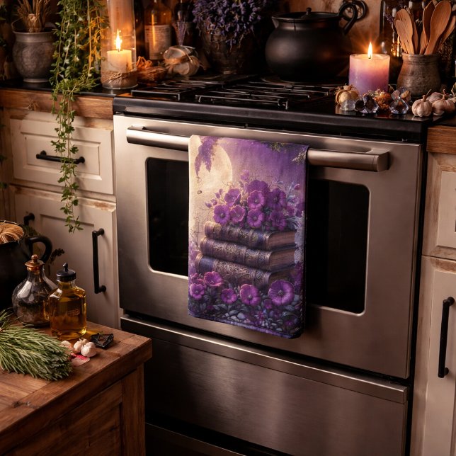 Gothic Book Purple Floral Kitchen Towel (Creator Uploaded)