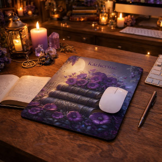 Gothic Book Purple Floral Mouse Pad