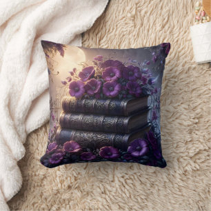 Gothic Book Purple Floral Throw Pillow