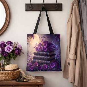 Gothic Book Purple Floral Tote Bag