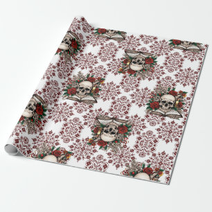 Gothic Book, Skull and Roses Wrapping Paper