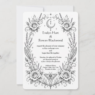 Gothic Botanical Black and White Invitation