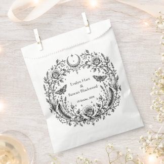 Gothic Botanical Black and White Wedding Favour Bag