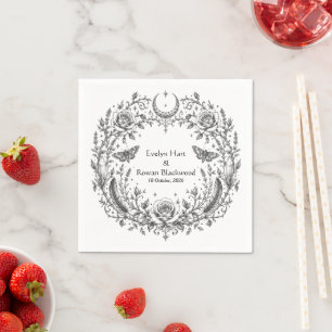 Gothic Botanical Black and White Wedding Napkin