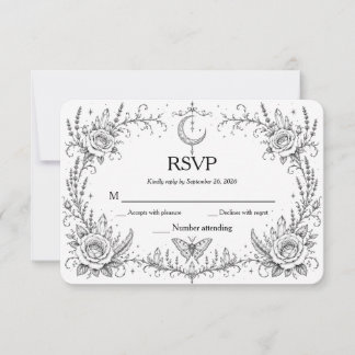 Gothic Botanical RSVP Black and White Thank You Card
