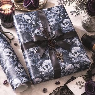 Gothic Botanical Skulls Halloween Wrapping Paper