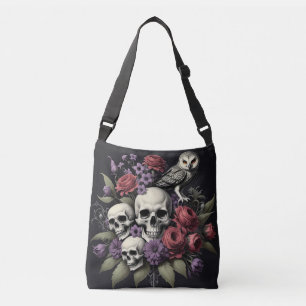 Gothic Bouquet with Three Skulls and an Owl Crossbody Bag