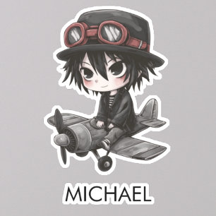 Gothic Boy Pilot flies Airplane Personalized Anime