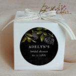 Gothic Bridal Shower Black Roses Classic Round Sticker<br><div class="desc">Gothic favour sticker featuring illustration of black roses. Perfect for a halloween bridal shower or wedding shower.</div>