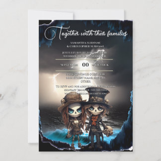 Gothic bride groom beach theme day dead invitation