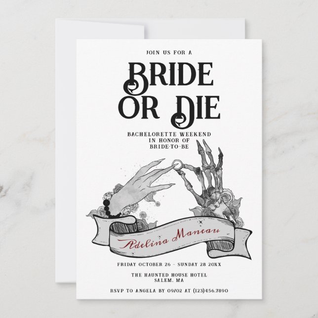 Gothic Bride or Die Til Death Bachelorette Weekend Invitation (Front)