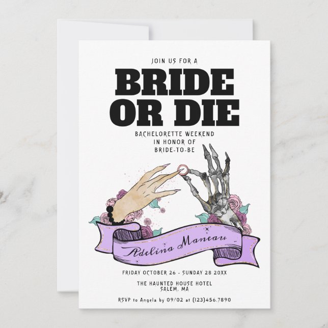 Gothic Bride or Die Til Death Bachelorette Weekend Invitation (Front)