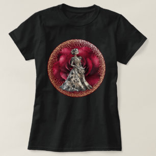 Gothic Bride Red Rose & Gold Personalized Design  T-Shirt