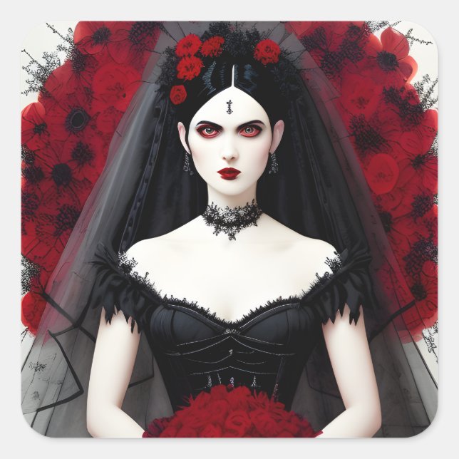Gothic Bride Square Sticker (Front)
