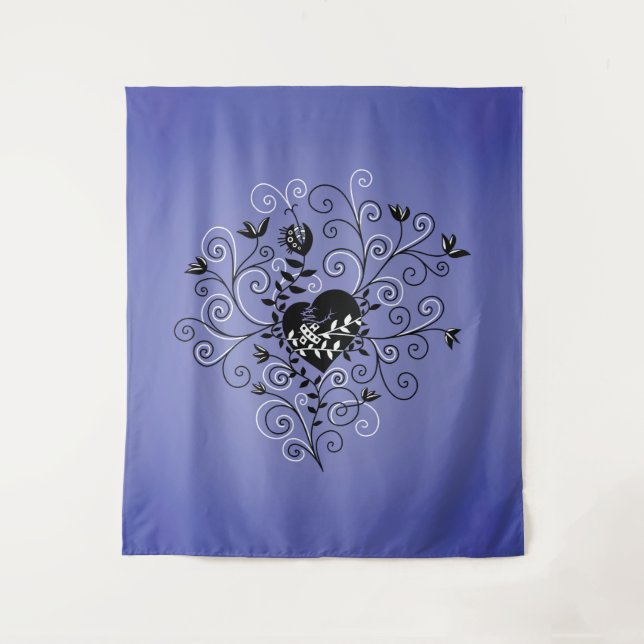 Gothic Broken Heart Tattoo Style Purple Tapestry (Front)