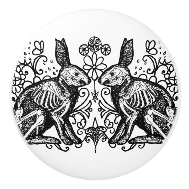 Gothic Bunny Rabbit Anatomy Ceramic Knob (Front)