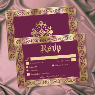 Gothic Burgundy Gold Medieval Until Death Wedding RSVP Card
