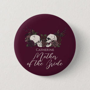 Gothic Burgundy Skull & Rose Wedding Party 2 Inch Round Button