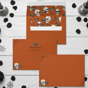 Gothic Burnt Orange Floral Skulls Halloween Envelope