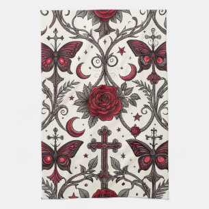 Gothic Butterfly Floral Pattern (1) Kitchen Towel
