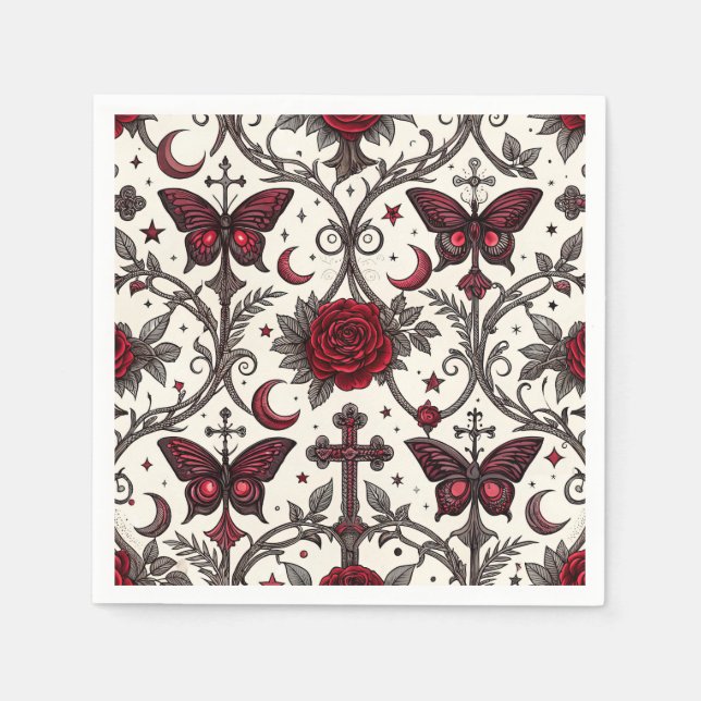Gothic Butterfly Floral Pattern (1) Napkin (Front)