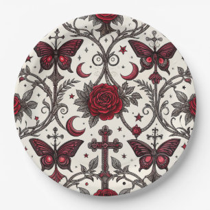 Gothic Butterfly Floral Pattern (1) Paper Plate