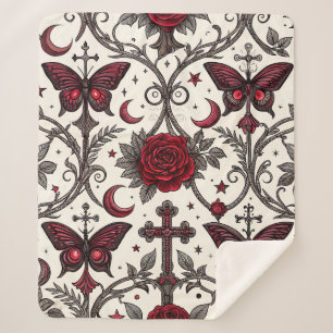 Gothic Butterfly Floral Pattern (1) Sherpa Blanket