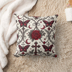 Gothic Butterfly Floral Pattern (1) Throw Pillow