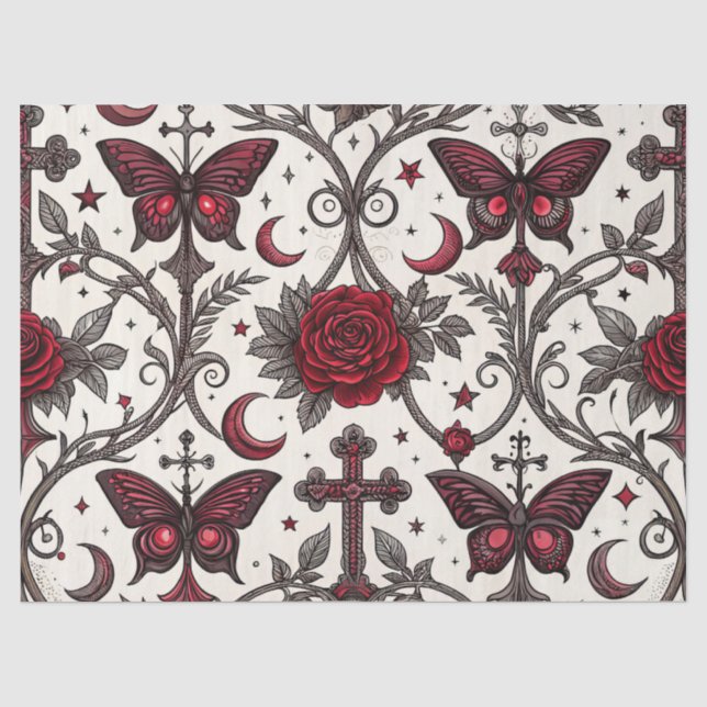 Gothic Butterfly Floral Pattern (1) Tissue Paper (Front)