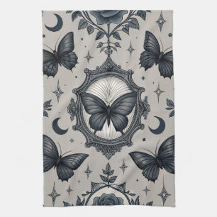 Gothic Butterfly Floral Pattern (2) Kitchen Towel