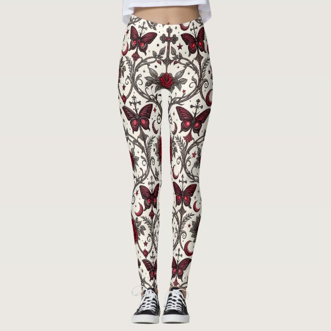 Gothic Butterfly Floral Pattern (2) Leggings (Front)