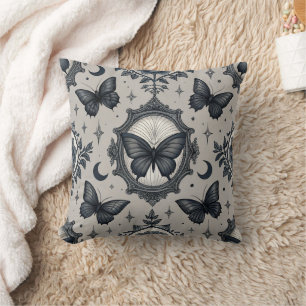 Gothic Butterfly Floral Pattern (2) Throw Pillow
