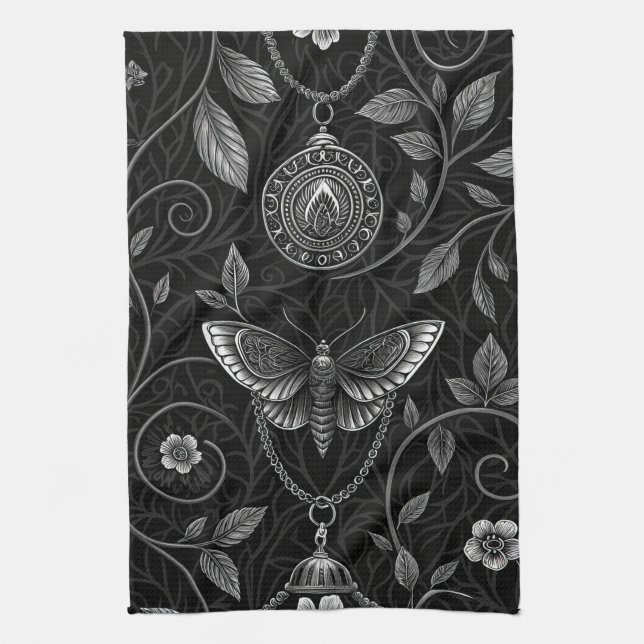 Gothic Butterfly Floral Pattern (3) Kitchen Towel (Vertical)