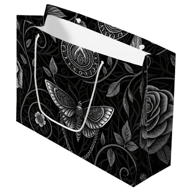 Gothic Butterfly Floral Pattern (3) Large Gift Bag (Front Angled)