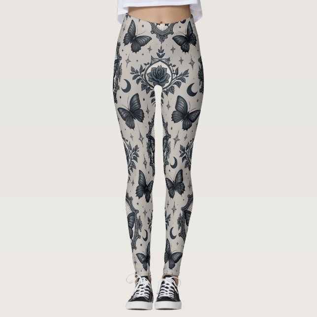 Gothic Butterfly Floral Pattern (3) Leggings (Front)