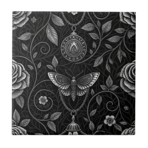 Gothic Butterfly Floral Pattern (3) Tile