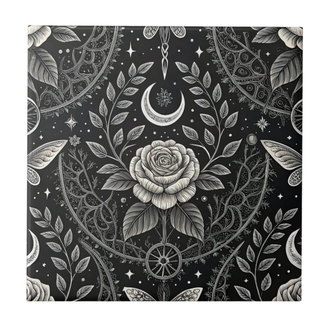 Gothic Butterfly Floral Pattern (4) Tile (Front)