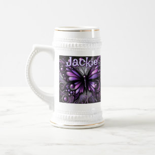 Gothic Butterfly Purple Black Personalized Beer Stein