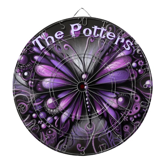 Gothic Butterfly Purple Black Personalized Dartboard (Front)