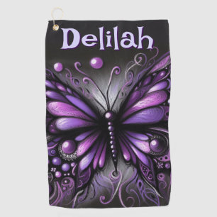 Gothic Butterfly Purple Black Personalized Golf Towel