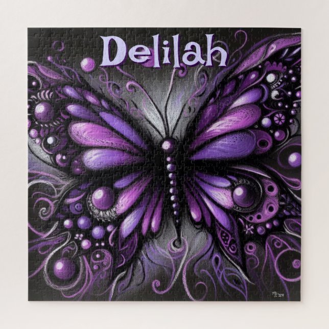 Gothic Butterfly Purple Black Personalized Jigsaw Puzzle (Vertical)