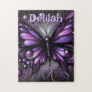 Gothic Butterfly Purple Black Personalized Jigsaw Puzzle