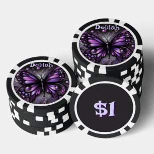 Gothic Butterfly Purple Black Personalized Poker Chips