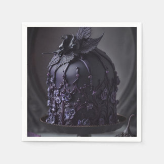 Gothic Cake In A Black Purple Colour. Napkin