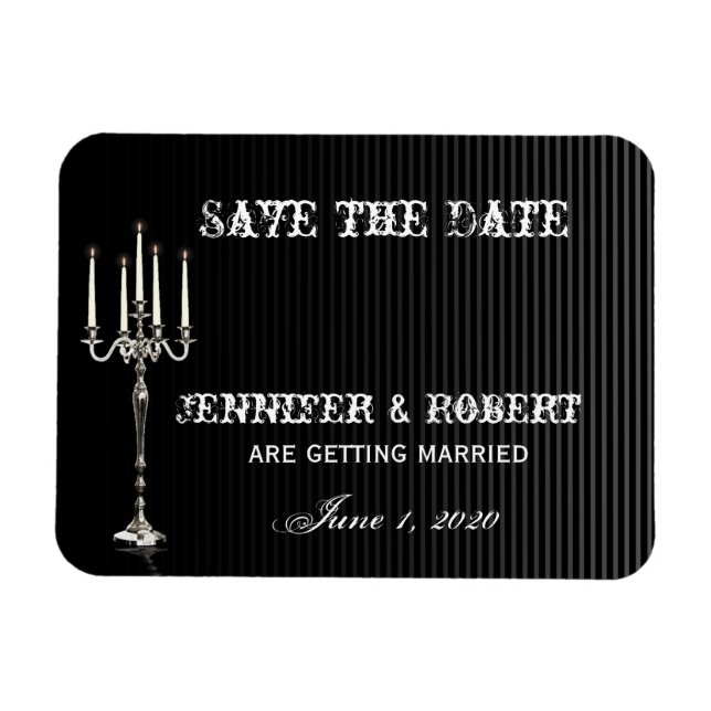 Gothic Candelabra on Black Silver Save the Date Magnet (Horizontal)