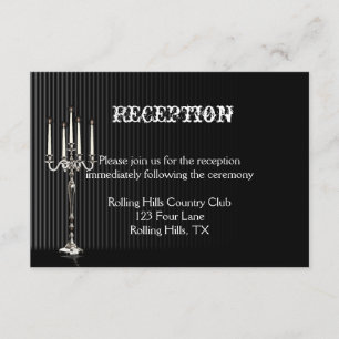 Gothic Candelabra on Black Wedding Reception Invitation
