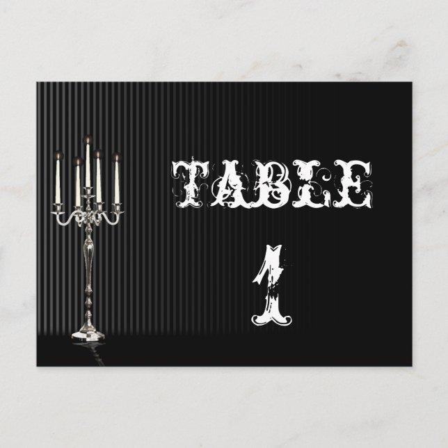 Gothic Candelabra on Black Wedding Table Number Postcard (Front)